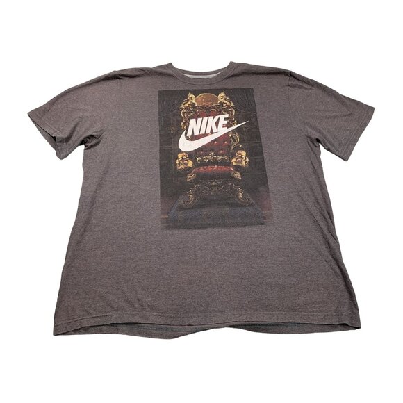 Nike Mens XXL Grey King Graphic T-Shirt With Throne Print - Picture 1 of 8